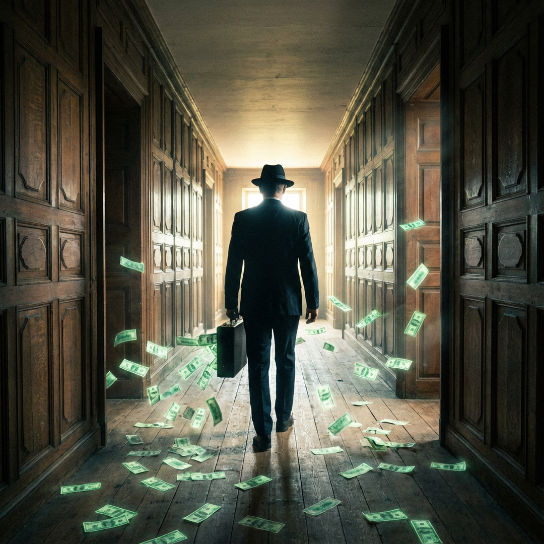 Homem no corredor escuro